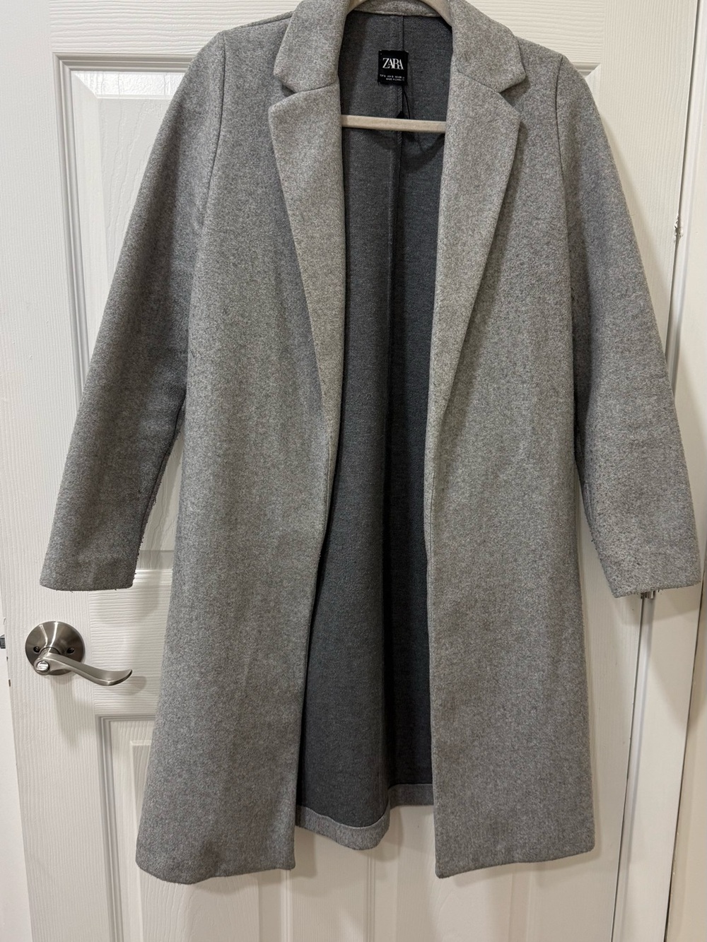 Zara Light Grey Single-Breasted Wool-Blend Trench Coat